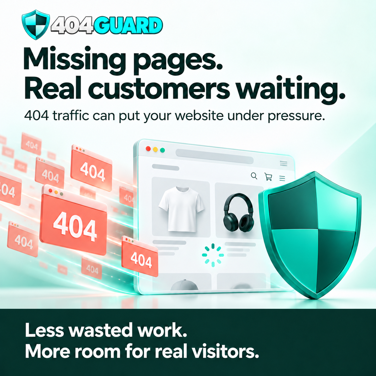 Missing pages. Real customers waiting. 404 Guard helps keep website resources available for shoppers.